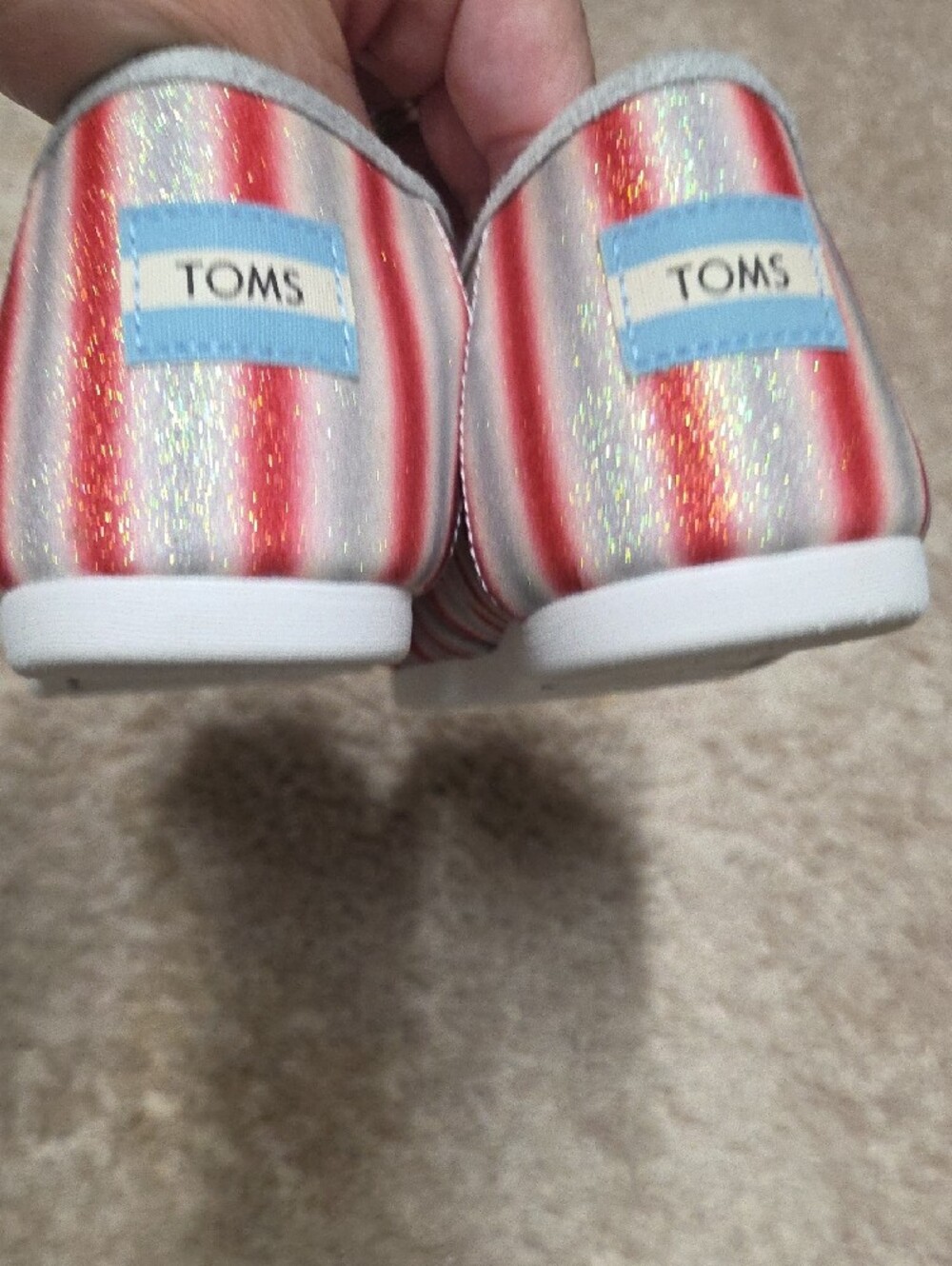 TOMS Striped Slip-On Flats in Red and Silver Glitter - Picture 3 of 6